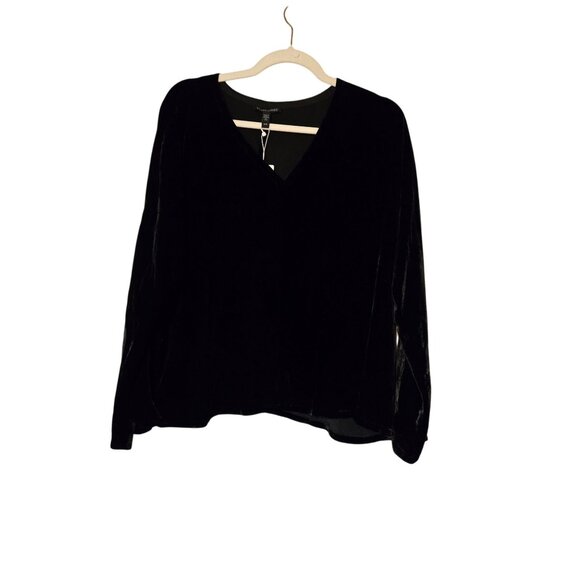 Eileen Fisher Black Velvet V-Neck Witchy Whimpsigoth Witchcore NWT Top Sz‎ M - Picture 3 of 7